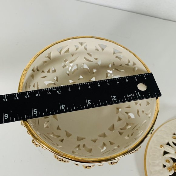 VTG MCM Italian Porcelain Compote Lid Candy Dish Nut Bowl 6” Pierced Marked #499 - Picture 12 of 12